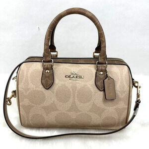 Coach Rowan Satchel Bag Crossbody In Blocked Signature Canvas Gold/Sand/Tan NWT